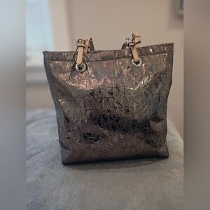Elegant Pewter Patent Tote Bag